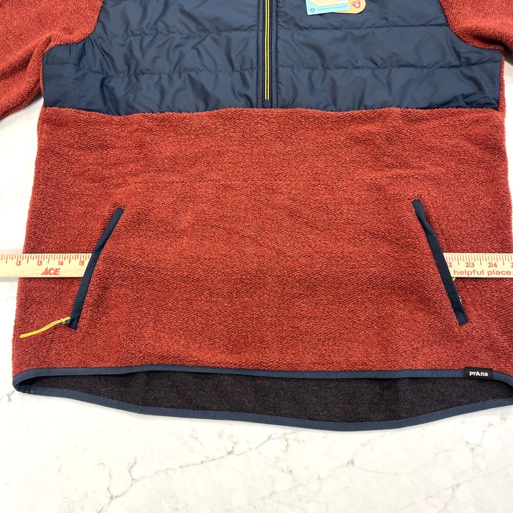 prAna NEW Mens XL Fleece‎ 1/2 Zip Quilted Pullover Jacket Wool Blend Red Blue - Picture 10 of 16